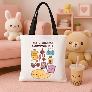 Cdrama Lovers Tote Bag - &quot;C-Drama Survival Kit&quot; Chinese drama fan gift bag idea Korean