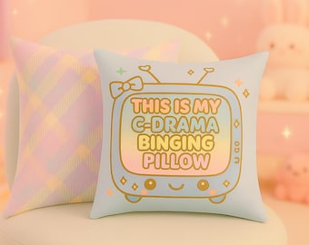 This Is My C-Drama Binging Pillow Square Pillow | Print front, plaid back, Korean Drama Bedroom Pillow Gift
