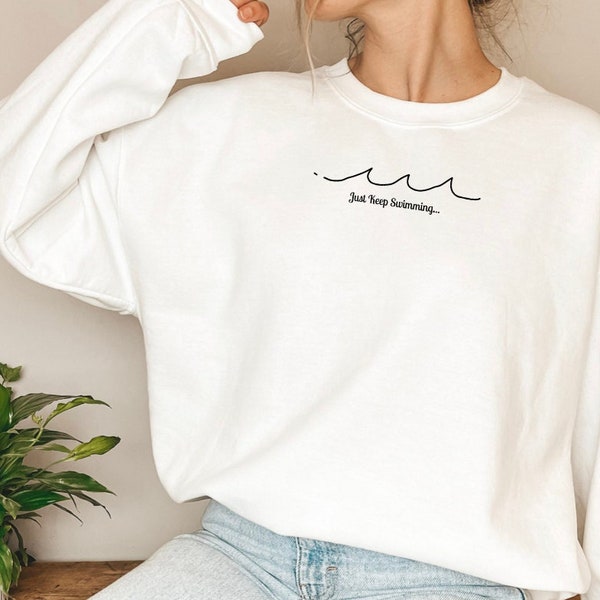 Blijf gewoon zwemmen GEBORDUURD Unisex Sweatshirt | CoHo | Het eindigt met ons sweatshirt | Lelie Bloei