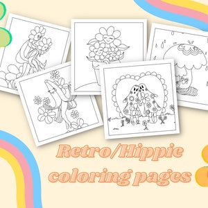 Retro Hippie Malvorlagen: Handgezeichnete Ausmalbilder Psyche (PDF & JPG)