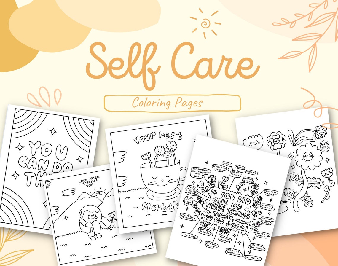 Hand-drawn Self Care Coloring Pages Printable Coloring Page Coloring