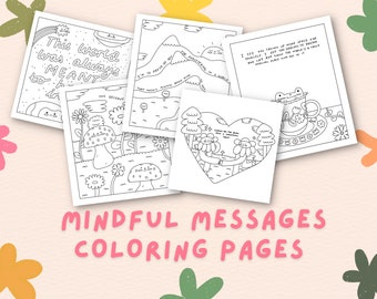 Mindful Messages Coloring Pages | Printable Coloring Page | Coloring Pages for Adults and Kids | Mental Health Coloring Pages