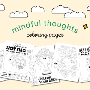 Mindful Thoughts Coloring Pages: Mental Health Designs (PDF & PNG)