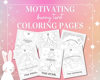 Bunny Tarot Coloring Pages | Mental Health Printable Coloring Page | Coloring Pages for Adults and Kids | Motivating Coloring Pages
