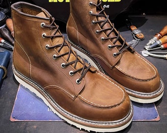 Genuine Leather Crazy Horse Leather Boots High-top Men Work Shoes Paratrooper Boots