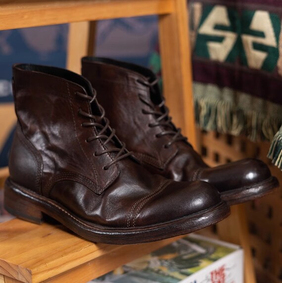 American Boots Men High top Washed Old Tooling Boots Top Layer