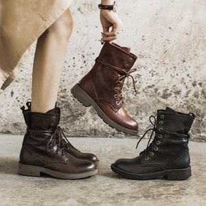 Handmade Mid-Tube Motorcycle Boots - Trendy Women's Footwear for Autumn and Winter