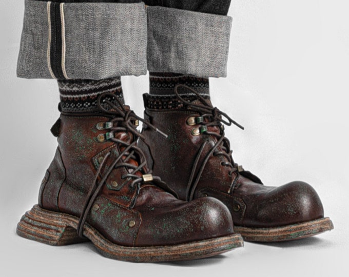 Horse Leather Military Boots Cowhide Sole Goodyear Highend Men Shoes