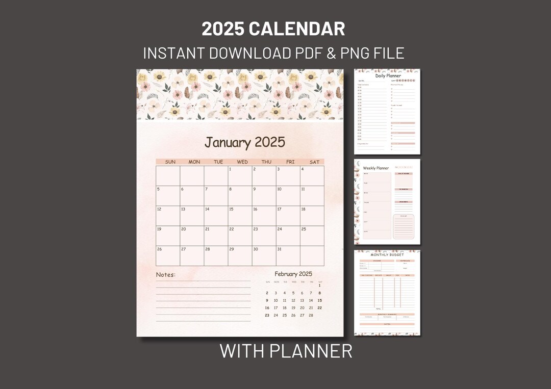 2025 Printable Calendar Templates Etsy