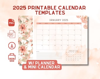2025 Floral Header Calendar, Flowers Calendar Printable, Instant ...