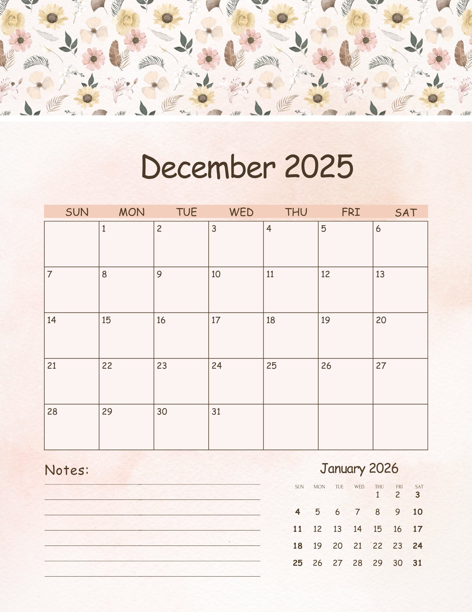 2025 Printable Calendar Templates Etsy
