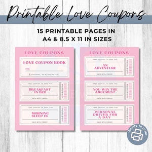 Printable Love Coupons, Valentine’s Day Anniversary Birthday Gift for Him & Her, Couples Coupon Digital Instant Download PDF DIY Coupon Gift
