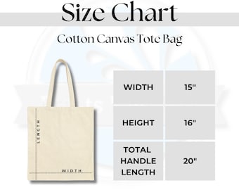 Canvas Tote Bag Size Chart, 15”x16” Tote Bag Sizing Guide, Natural Canvas Tote Bag Sizing Bundle, Digital Download JPG PNG, Bag Care Card