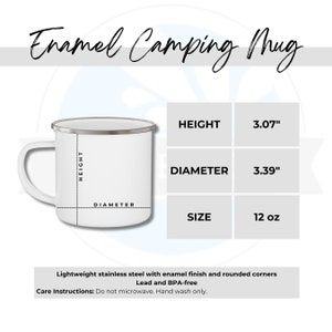 Enamel Camping Mug Size Chart, 12 oz Enamel Mug Sizing Guide, Digital Download JPG PNG White Enamel Mug Mockup Bundle, Shop Policy Card