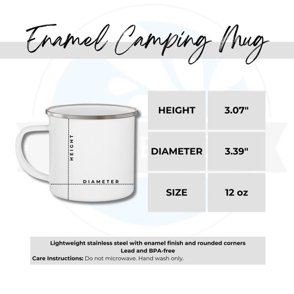 Enamel Camping Mug Size Chart, 12 oz Enamel Mug Sizing Guide, Digital Download JPG PNG White Enamel Mug Mockup Bundle, Shop Policy Card