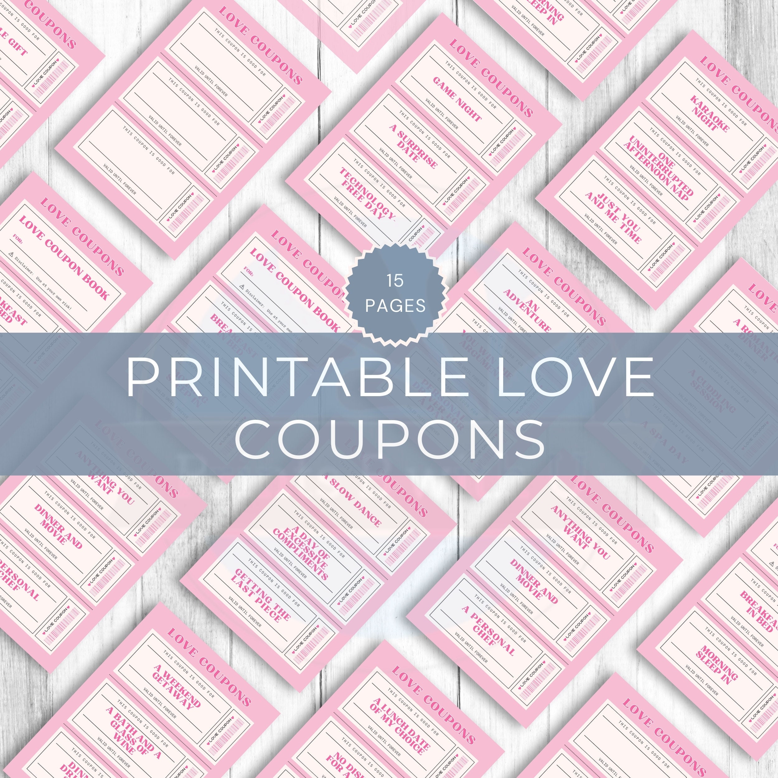 Printable Love Coupons, Valentines Day Anniversary Birthday Gift for Him &amp; Her, Couples Coupon ...