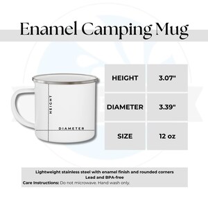 Tabla de tallas de tazas de camping esmaltadas, guía de tallas de tazas esmaltadas de 12 oz, paquete de maquetas de tazas esmaltadas blancas, descarga digital JPG PNG, tarjeta de cuidado de tazas