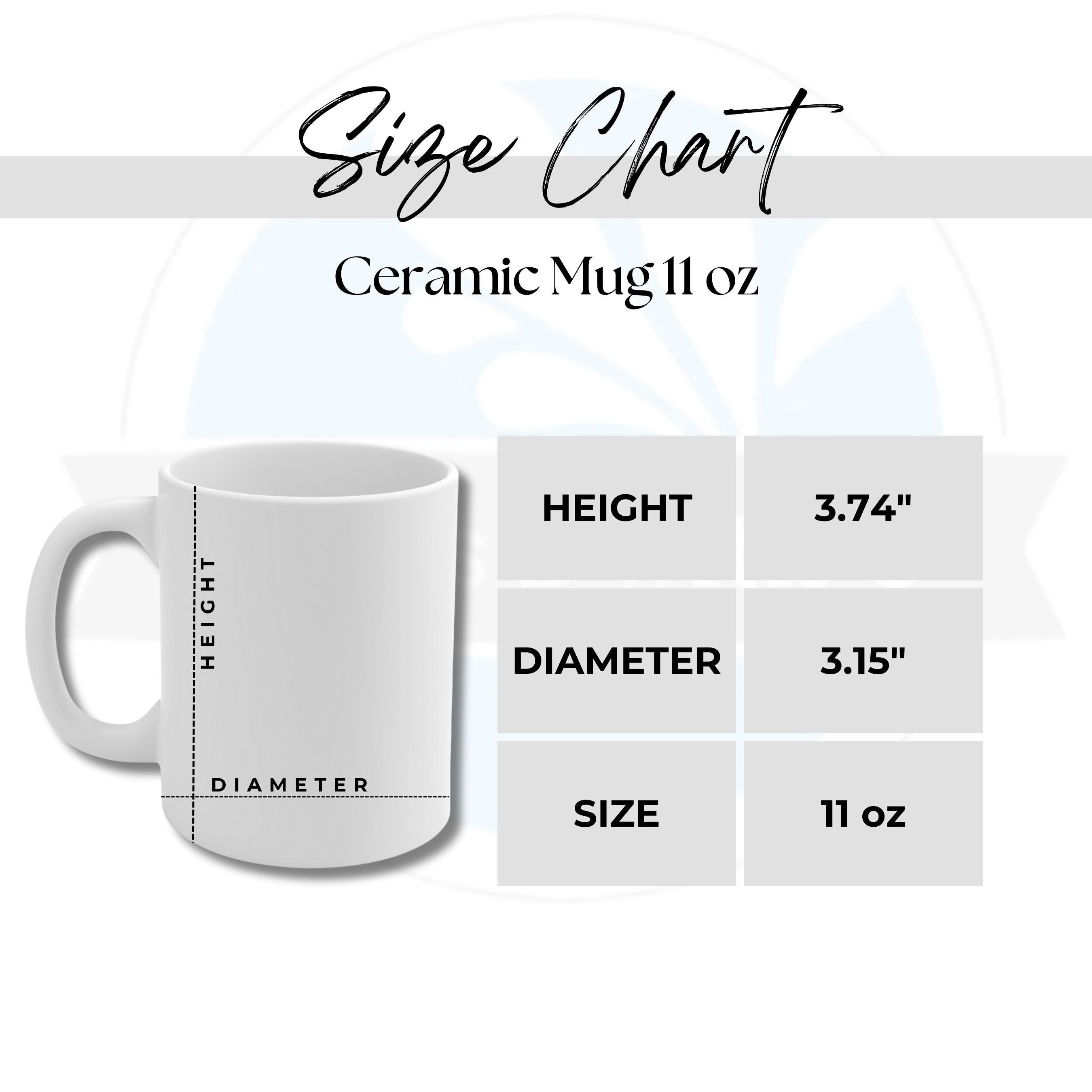 Mug Size Chart, 11 Oz White Ceramic Coffee Mug Measurement, Digital