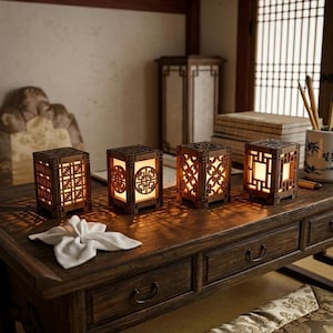 Linterna tradicional coreana de madera, mini lámpara LED Hanok, decoración personalizada, Soso Dodam Aram Haeram