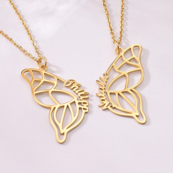 Collier deux papillons, ensemble de colliers meilleurs amis, collier BFF personnalisé pour 2, collier d'amitié ailes de papillon personnalisé, collier soeur