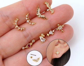 Boucles d'oreilles CZ Stud, 20G Dainty Helix Boucles d'oreilles Cartilage Studs Tragus Piercing Stud, Tiny Gold/Silver Stud Boucles d'oreilles Vis Flat Back