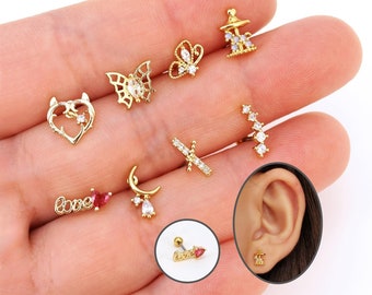 Boucles d'oreilles CZ Stud, 20G Dainty Helix Boucles d'oreilles Cartilage Studs Tragus Piercing Stud Boucles d'oreilles, Tiny Gold/Silver Stud Boucles d'oreilles Vis Back