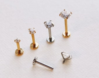 16G CZ Labret Studs Internal Thread Labret Piercing Monroe Lip Studs, Stainless Steel Flat Back Tragus/Cartilage/Helix/Conch Stud Earrings