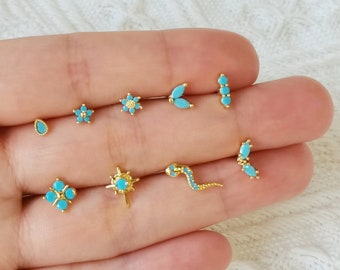 Turquoise Stud Earrings, 20G Dainty Helix Earrings Cartilage Studs Tragus Piercing Stud Earrings, Tiny Blue Stud Earrings Screw Back