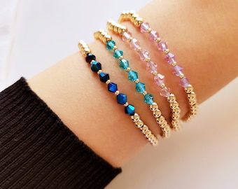 Swarovski kristal kralen armbanden, 4 mm bicone gefacetteerde kristal kralen gouden stretch armbanden, sierlijke elastische stapelbare armbanden minimalistisch