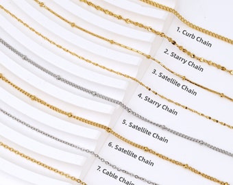 Dainty Chain Necklace 18/20/24 Inch, Curb Chain Cable Chain Sparkle Satellite Chain 18k Gold Plated Titanium Necklace Waterproof Everyday