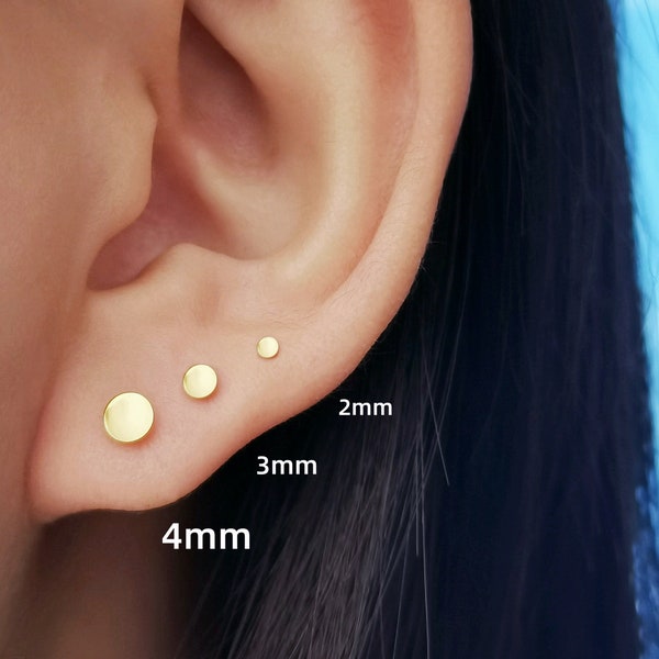 Tiny Disc Earrings, 2/3/4mm Gold/Silver Tiny Dot Studs Helix/Cartilage/Tragus Piercing Stud Earrings with Butterfly Back