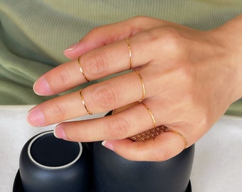 Ultra dunne gouden ring, minimalistische stapelringen, delicate Midi-ring, 18k vergulde stapelbare band, 0,5 mm magere extra dunne eenvoudige ring