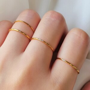 Thin Gold Diamond Ring, Dainty Stacking Rings, Delicate Midi Ring, Tiny Gold stackable Band, 18k Gold Plated Minimalist Ring for Women