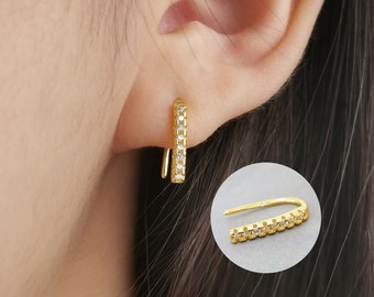 CZ Hook Earrings, Sterling Silver Arc Wire Earrings, Long Bar Earrings, Ear Climber Simple Earrings Minimalist Jewelry
