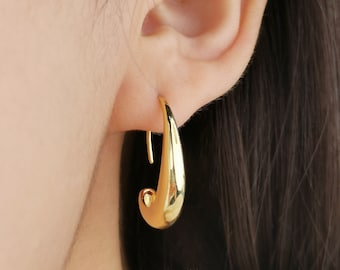 Waterdrop Hoop Earrings, Simple C Hoops, Sterling Silver Earrings, Dangle Drop Earrings Geometric Minimalist Jewelry