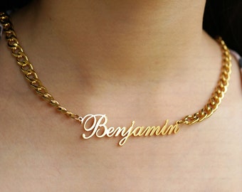 Gepersonaliseerde naam ketting, Box/Wave/Paperclip/Curb Chain gouden naam ketting, aangepaste naam ketting voor vrouwen, gepersonaliseerde kerstcadeaus