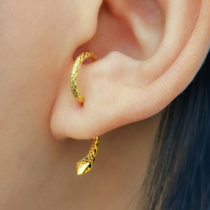 Snake Earrings, Dainty Serpent Stud Earrings Viper Earrings Snake Front Back Ear Jacket Edgy Animal Jewelry for Her Everyday