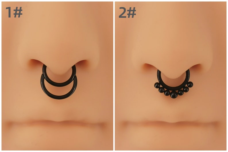 Clicker de septum de nez 16G, anneau de septum double en acier chirurgical 316L, cerceau de septum articulé, cartilage/hélice/conque de 8 mm, cerceau de perçage d'oreille pour le corps Noir