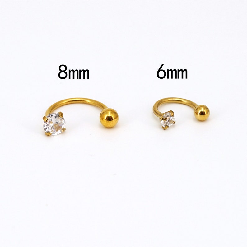 Piercings d'haltères en fer à cheval, anneau de nez 20G Boucles d'oreilles piercing conque/cartilage/tragus Boucles d'oreilles créoles Rook, boucles d'oreilles minuscules CZ image 5