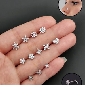 CZ Nose Studs, 20G Statement Nose StudPiercing RequiredBig Nose Stud, L-Shaped Nose Studs, Custom Nose Piercing, Gold/Silver Nose Jewelry zdjęcie 3