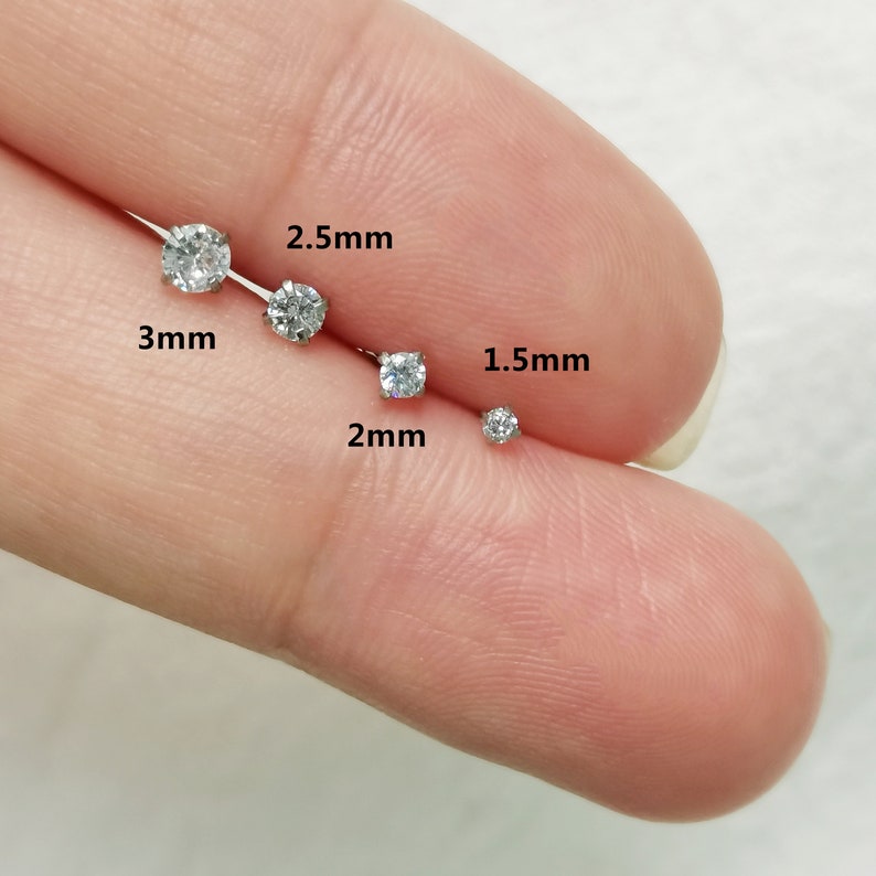 Kleine diamanten neus Stud, 1,5 mm/2 mm/2,5 mm/3 mm CZ neusring L-vorm neusschroef implantaat kwaliteit titanium neus bot neus piercing sieraden 20G afbeelding 2