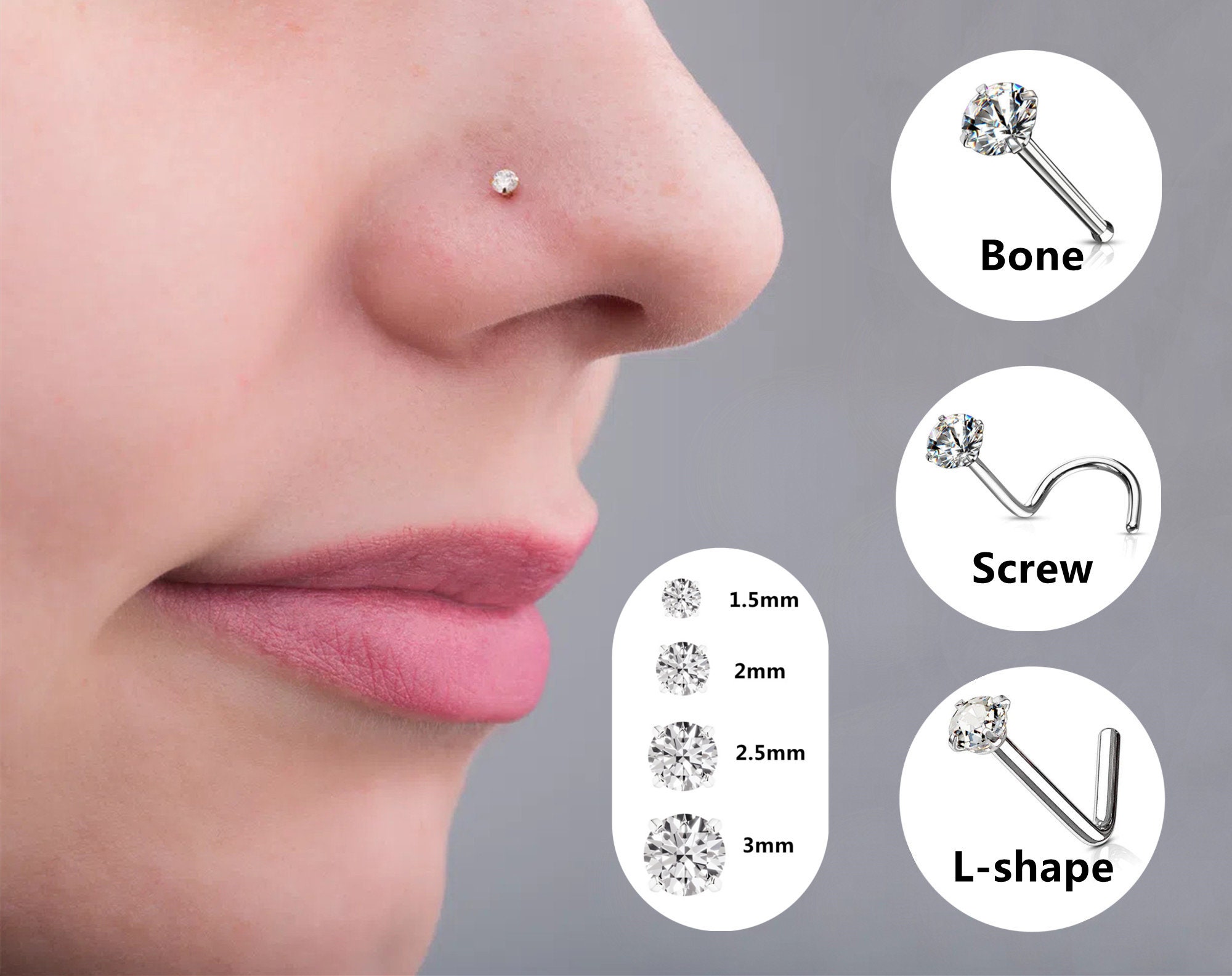 thumbnail image 2 of Oyaface 20G L-Shaped Nose Stud – Surgical Steel & CZ – 4 Pack, 7mm, Unisex – USA Made 2 of 3