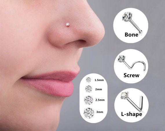 Buy Tiny Diamond Nose Stud Silver Teeny Tiny Silver CZ Diamond Nose Stud L  Shape Nose Stud 22g Online in India - Etsy