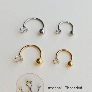 Piercings d'haltères en fer à cheval, anneau de nez 20G Boucles d'oreilles piercing conque/cartilage/tragus Boucles d'oreilles créoles Rook, boucles d'oreilles minuscules CZ image 2