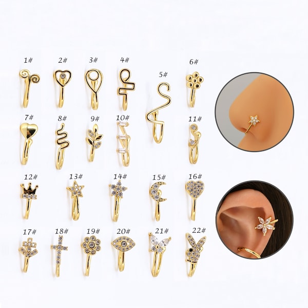 CZ Nose Cuff/Ear Cuff, No Piercing Nose Cuff, Fake Nose Rings, Nose Wire, Dainty Nose Jewelry for Everyday, No Piercing Ear Cuff Gold/Silver