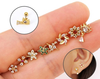 Boucles d’oreilles CZ Stud, 20G Dainty Helix Boucles d’oreilles Cartilage Studs Tragus Piercing Stud Boucles d’oreilles, Tiny Gold/Silver Stud Boucles d’oreilles Screw Back