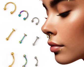 Piercings fer à cheval/labret/haltères incurvés de qualité implantaire 16G pour septum/conque/cartilage/tour/sourcils, extrémité sphérique à filetage externe de 6/8/10 mm