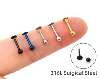 16G Flat Back Earrings Internal Thread Labret Piercing Monroe Lip Studs, 316L Surgical Steel Tragus/Cartilage/Helix/Conch Stud Earrings