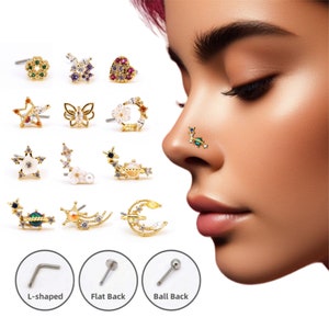 CZ Nose Studs, 20G Statement Nose Stud(Piercing Required) Big Nose Stud, Dangle Nose Studs, Custom Nose Piercing, Gold/Silver Nose Jewelry