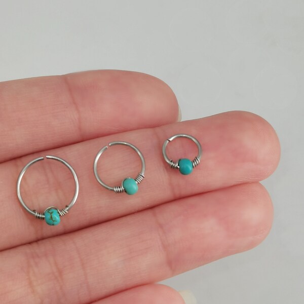 Turquoise Nose Ring, 18G Dainty Nose Hoop (Piercing Required) Nose Piercing Septum Ring, Helix Hoop, Small Nose Hoop, Mini Nose Jewelry